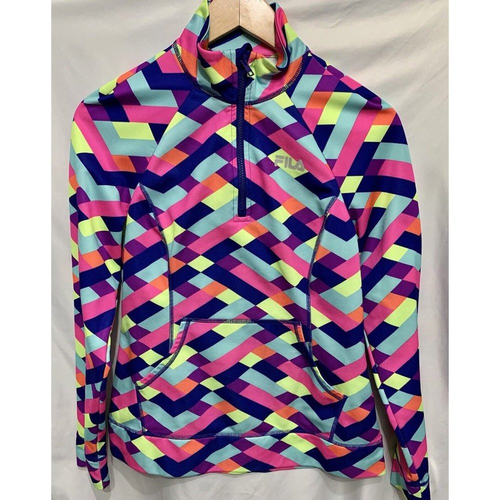 Fila Zip Pullover Small Womens/Girls Colorful Diamond Pattern Athletic